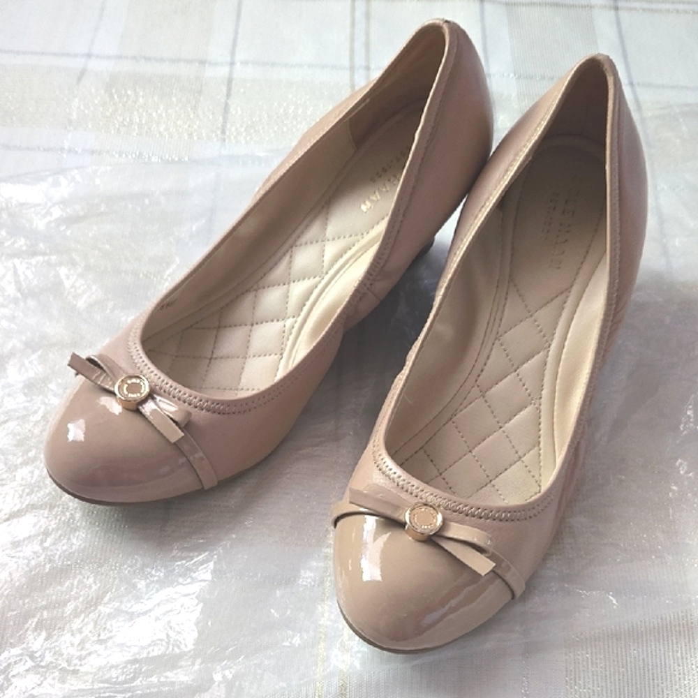 Cole Haan Nude Tali Patent Leather Wedge Pumps